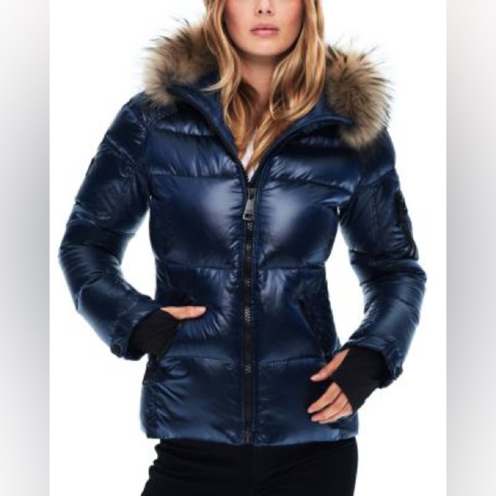 SAM. Blake Midnight Navy Blue Down Puffer Jacket w REAL FUR Hood